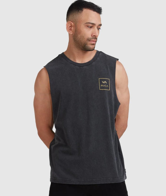 RVCA VA All The Ways Muscle Top in black acid from front