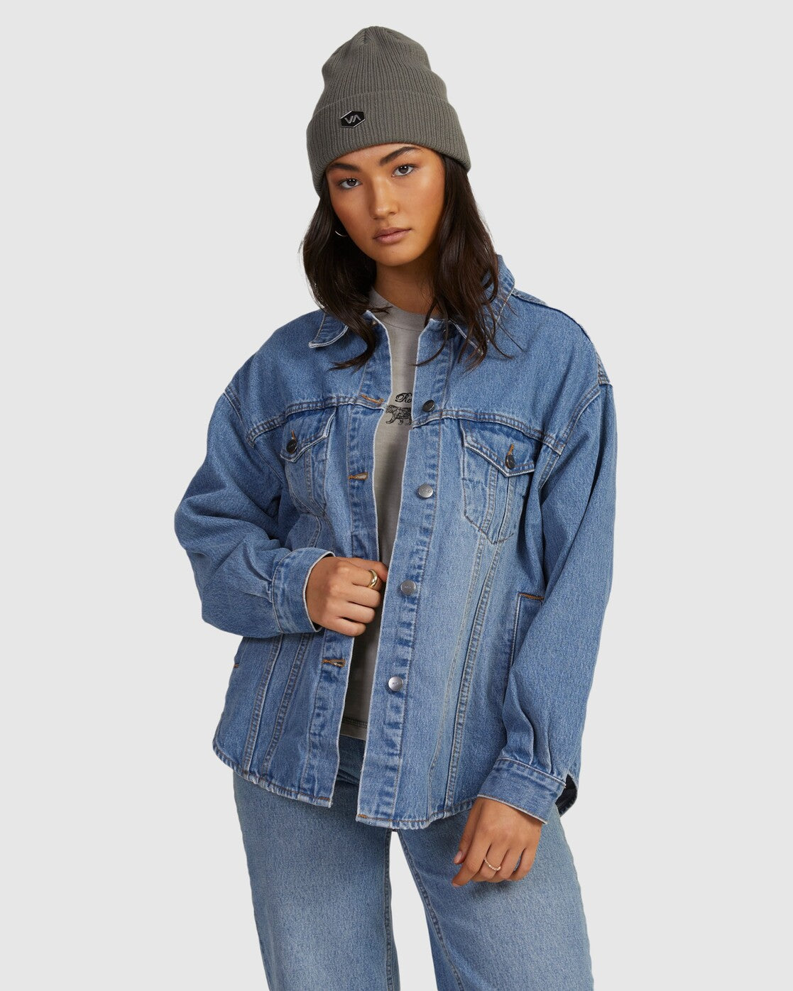 RVCA Womens Indie Denim Shacket Vintage colorway Front view