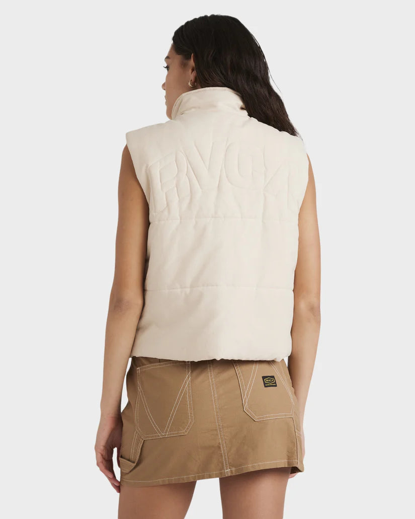 RVCA-Womens-Eezeh-Puffer-Vest in colour salt on model back veiw