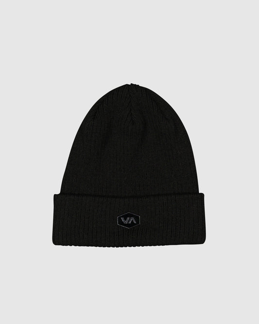 RVCA Badge Beanie in black acrylic with metal badge