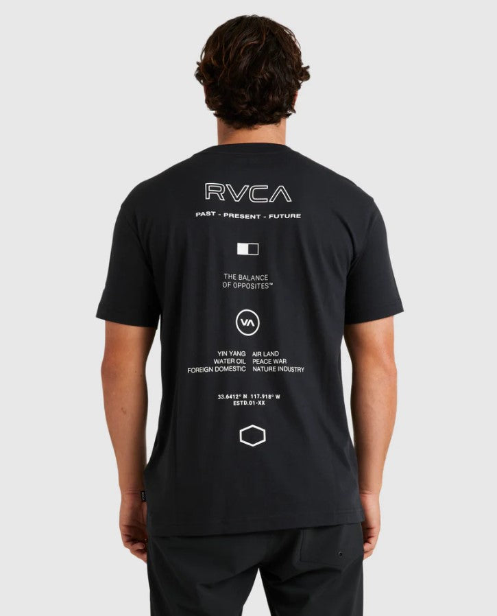 RVCA Inline Tee in colour black back veiw on model