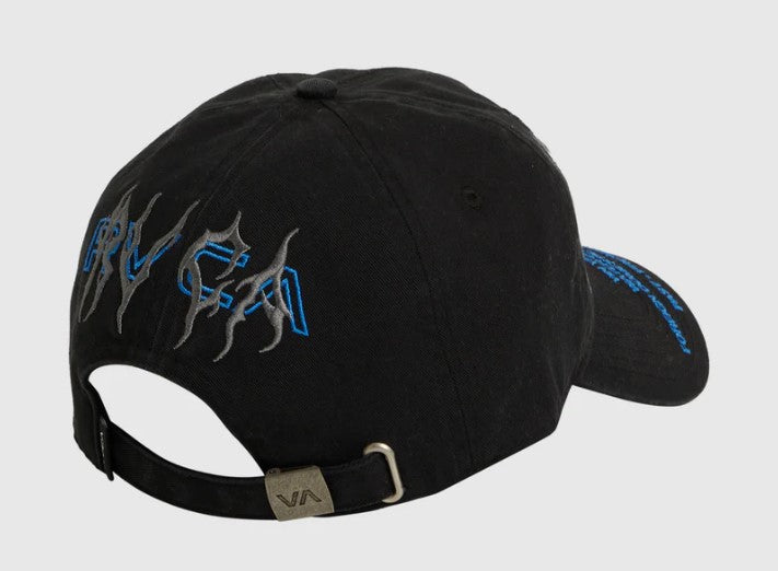 RVCA Overlay Cap in washed black from rear with embroidery detailing