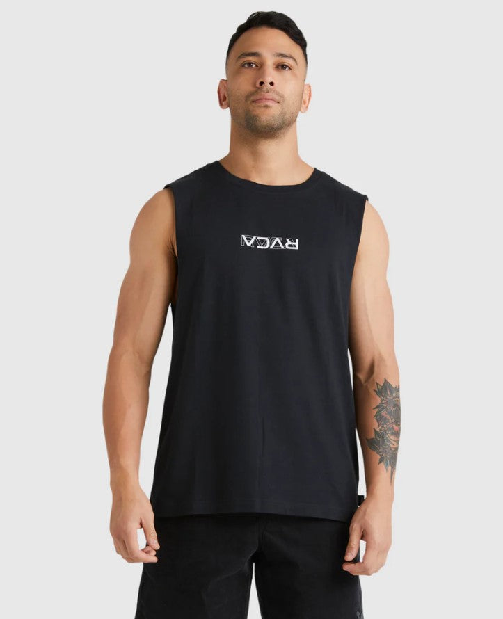 RVCA Reverse Muscle Tee in black from front