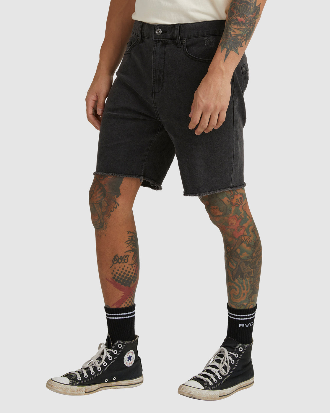 RVCA Rockers Denim Shorts in black fade colour from front