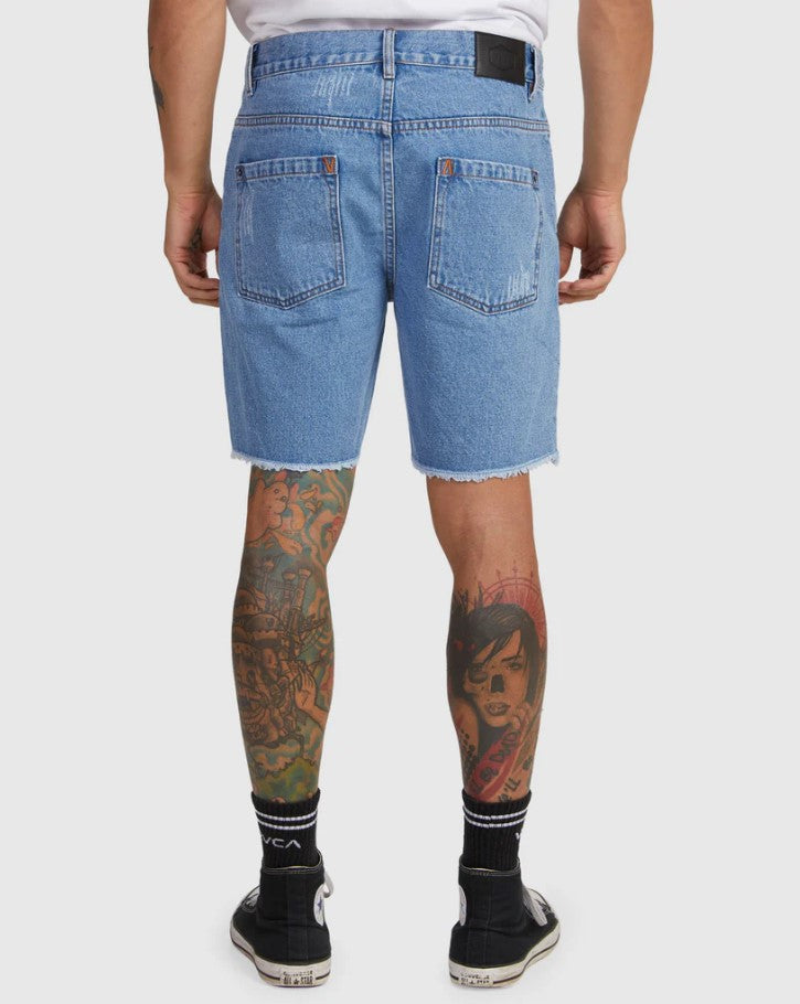 RVCA Rockers Denim Shorts in vintage blue colourway from rear