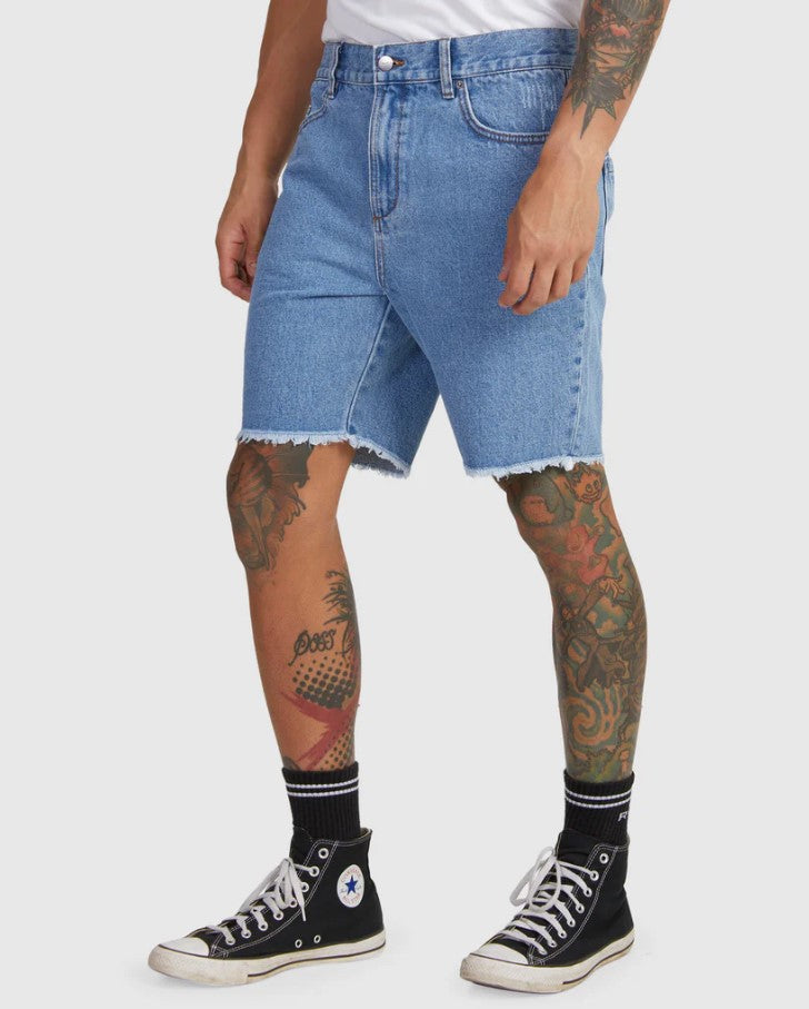 RVCA Rockers Denim Shorts in vintage blue colourway from front