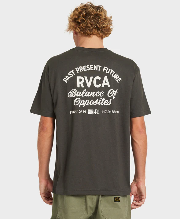 RVCA Textful Mens T-Shirt in pirate black on model from rear