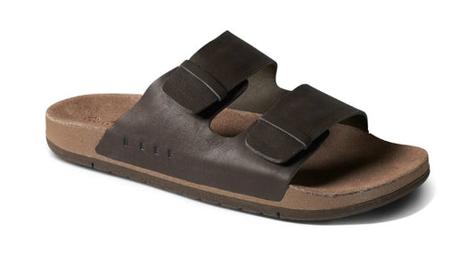 Reef Ojai Two Bar Leather Slides in brown from side