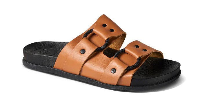 Reef Cusion Vera Cruz Sandals in cognac colourway with black soles from side