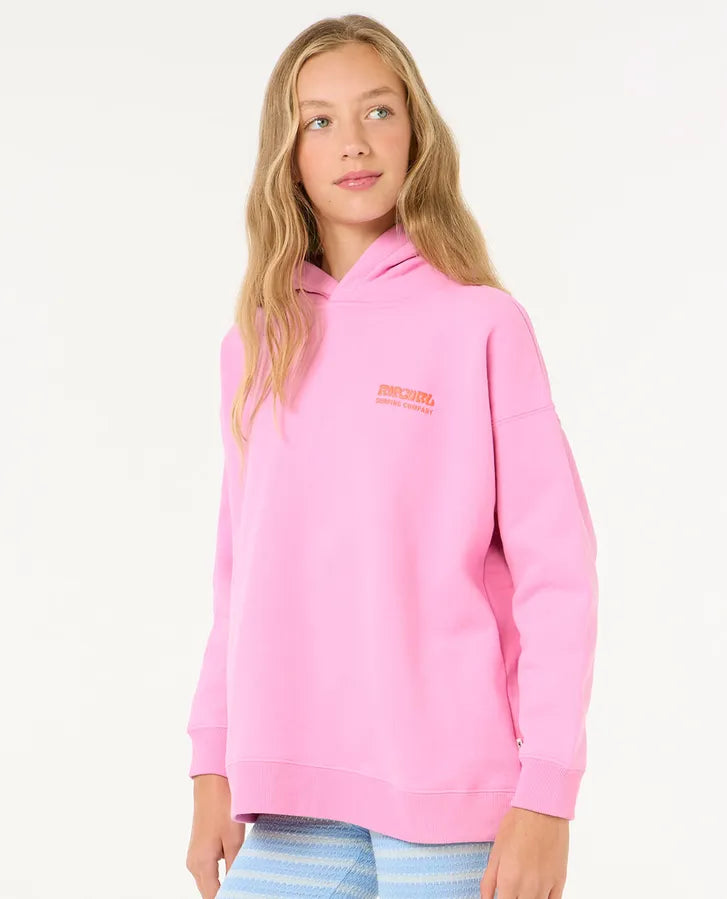 Rip Curl Girls Surf Puff Hoodie in hot pink from front