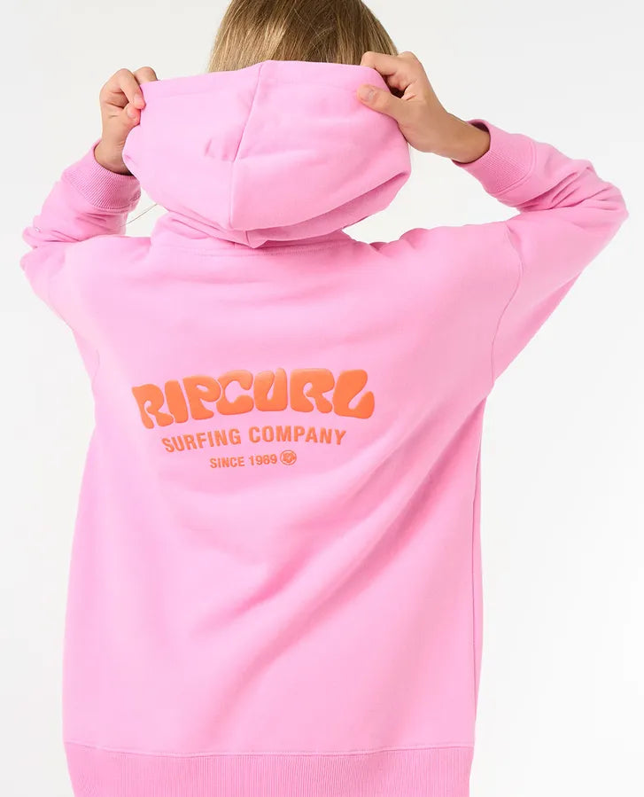 Rip Curl Girls Surf Puff Hoodie in hot pink from rear