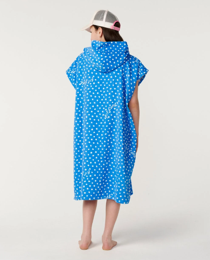 Rip Curl Mixed Girls Hooded Towel in bright blue with white dots from the back