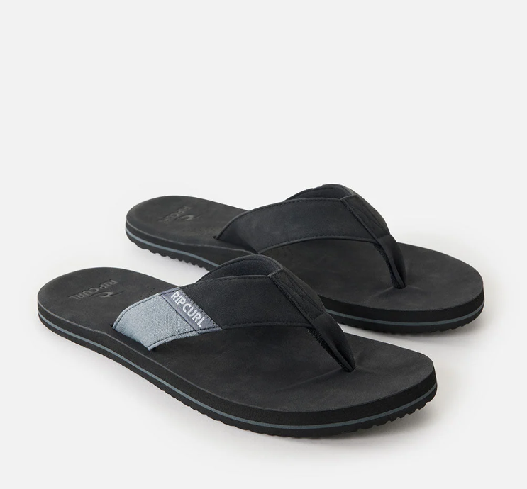 Rip Curl Oxford Bloom Jandals in black with grey detail showing a pair from the right side