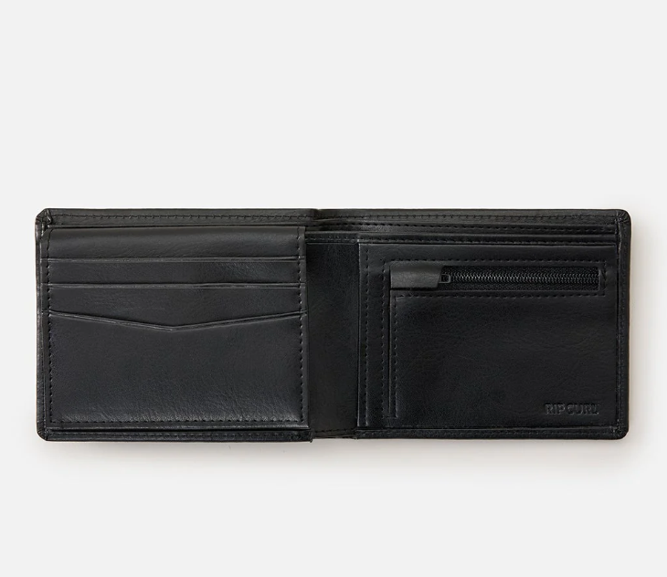Rip Curl Stapler PU All Day Wallet in black showing inside with flap down