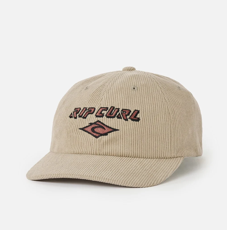 Rip Curl Diamond 2.0 Adjustable Corduroy Cap in khaki sand colourway with Rip Curl embroidery on front