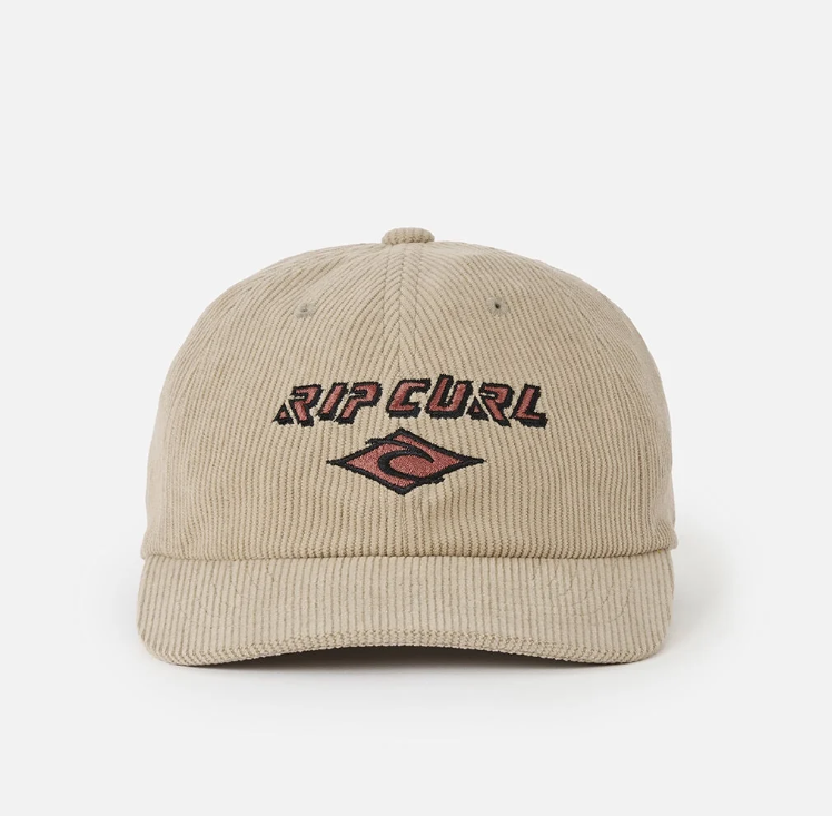 Rip Curl Diamond 2.0 Adjustable Corduroy Cap in khaki sand colourway with Rip Curl embroidery on front from the front