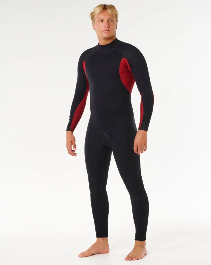 Rip Curl Trad 3/2mm GBS Back Zip Men's Wetsuit in black on Korbin Hutchings from the inside showing thermal lining panels