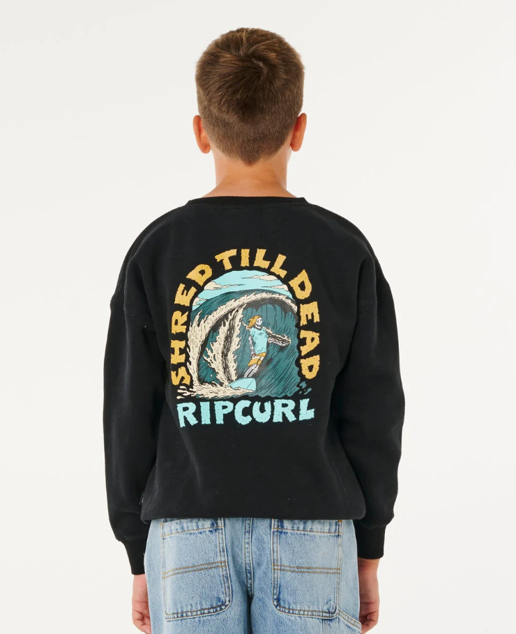 Rip Curl Shred Till Dead Boy's Crew in black on boy model back
