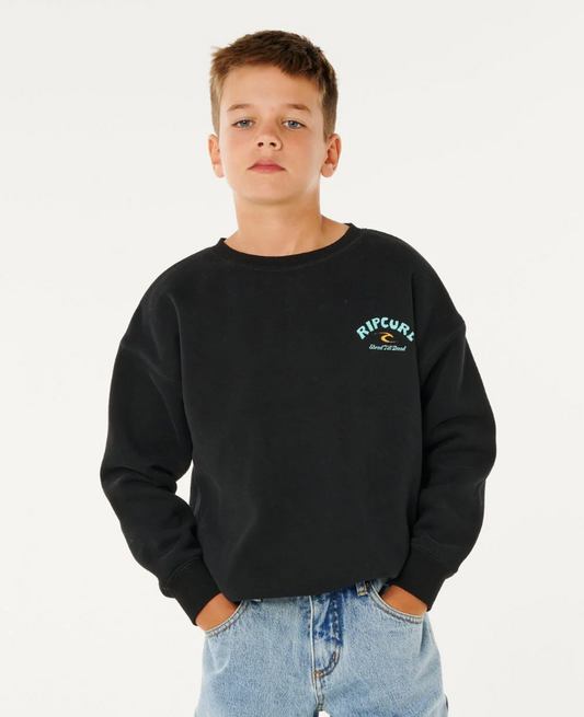 Rip Curl Shred Till Dead Boy's Crew in black on boy model front