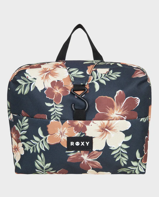 Roxy Cute Plane Toiletry Bag in almond tropial floral colourway from front