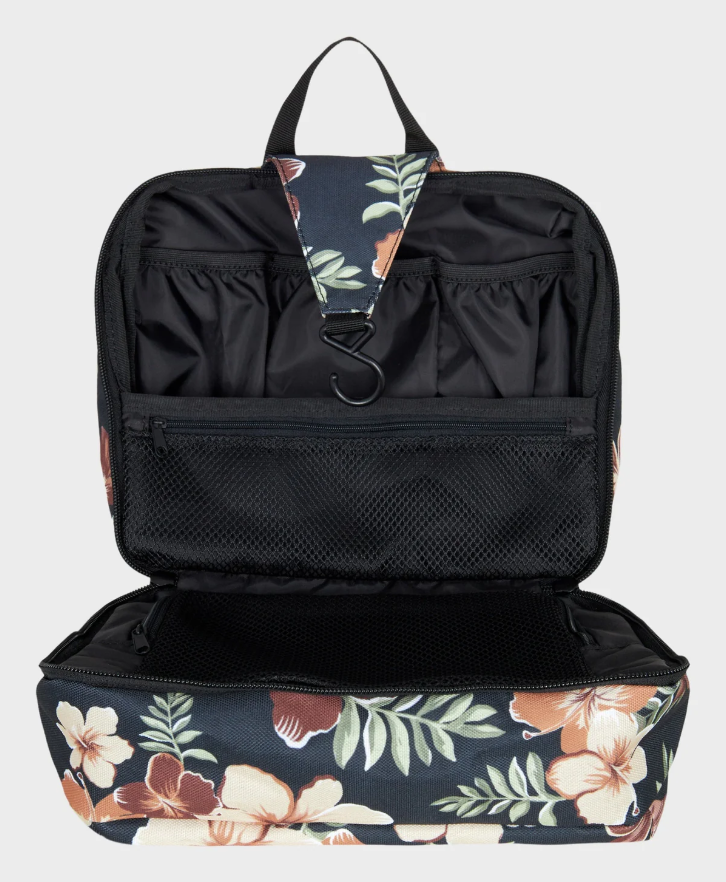 Roxy Cute Plane Toiletry Bag in almond tropical floral colourway from inside