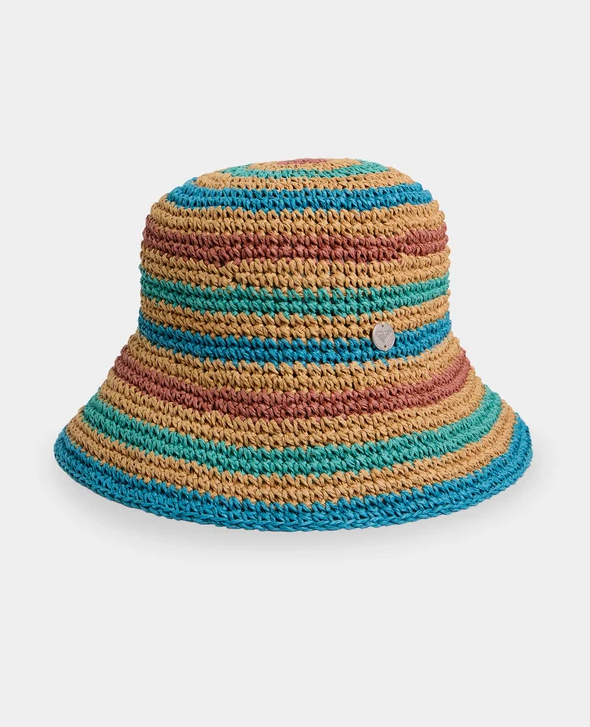 Roxy Dunes Straw Bucket Hat in multi colour from the front