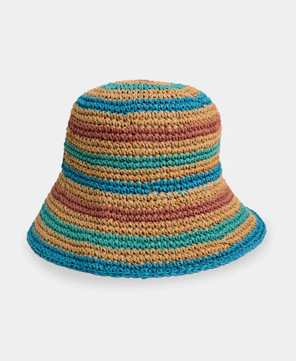 Roxy Dunes Straw Bucket Hat in multi colour from the back