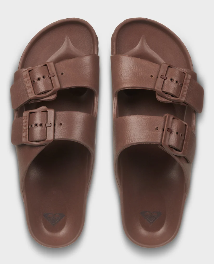 Roxy Kattie Womens Sandals in chocolate colour showing a pair from the top