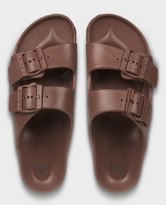 Roxy Kattie Womens Sandals in chocolate colour showing a pair from the top
