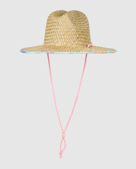 Roxy Pina To My Colada Kids Straw Hat in poweder pink colourway from the back