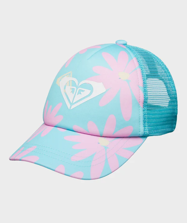 Roxy Sweet Emotions Kids (2-7) Trucker Cap in polyna big dreams blue colourway from front