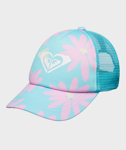 Roxy Sweet Emotions Kids (2-7) Trucker Cap in polyna big dreams blue colourway from front