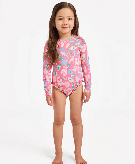 Roxy TW Ocean Lover LS Toddler's (2-7) Surf Suit in pink carnation colourway on model form the front
