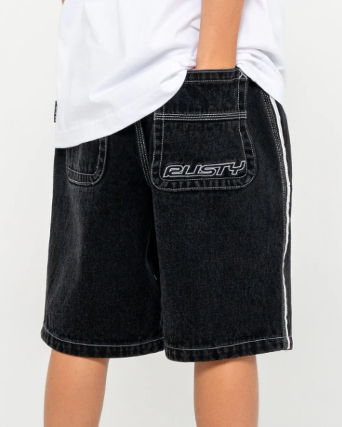 Rusty Boys Flip Daddy 2.0 Jorts - Denim Shorts in black from rear close up