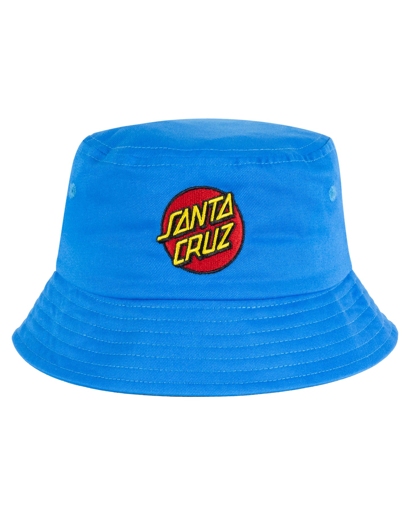 Blue bucket hat with Santa Cruz logo on a white background