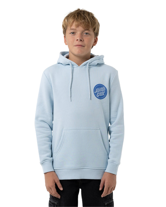 Santa Cruz Reverse Mono Dot Hoodie in light blue on model from front