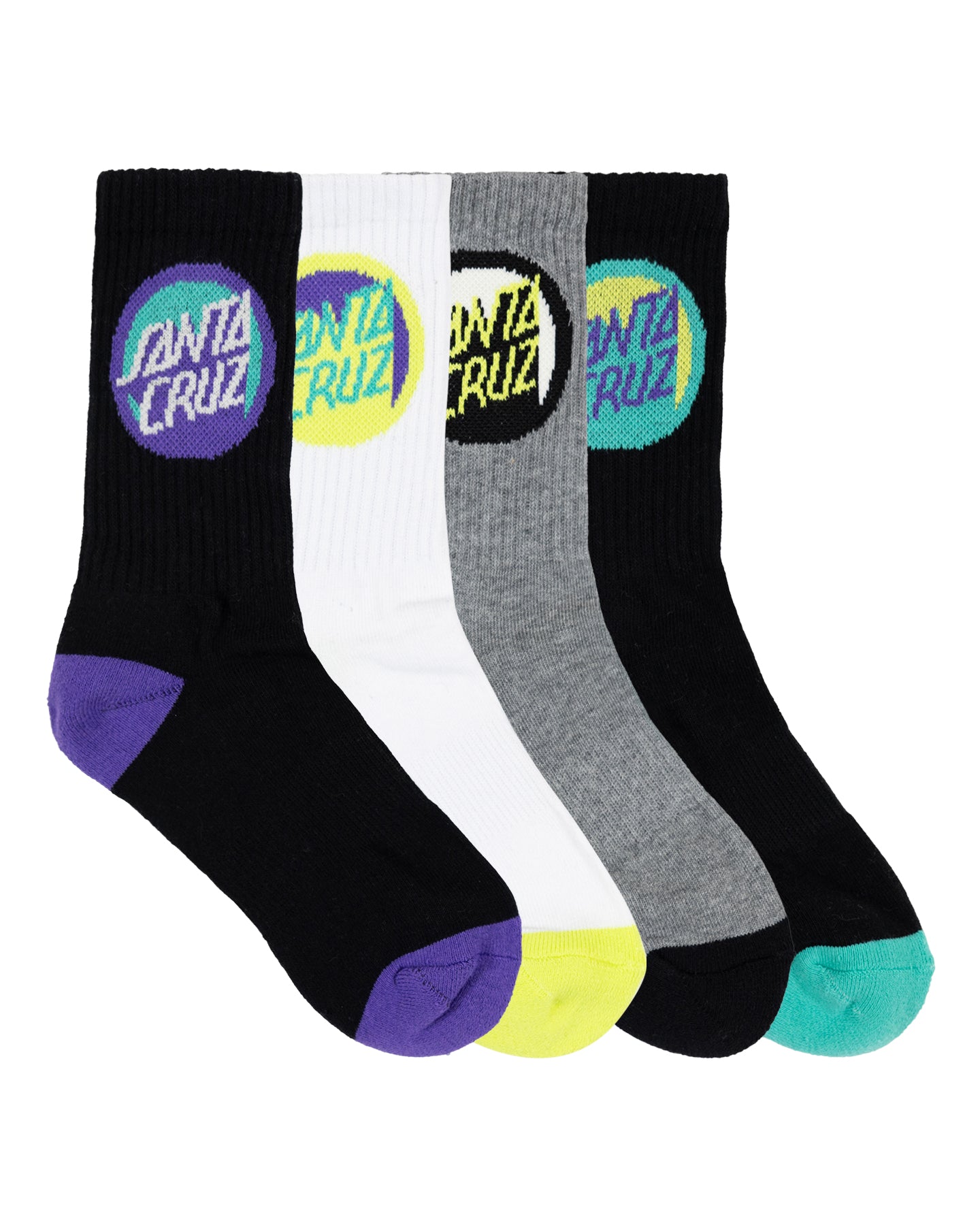 Santa Cruz Bold Shadow Dot Crew Youth Sock 4 Pack (2-8) in black, white and grey marle