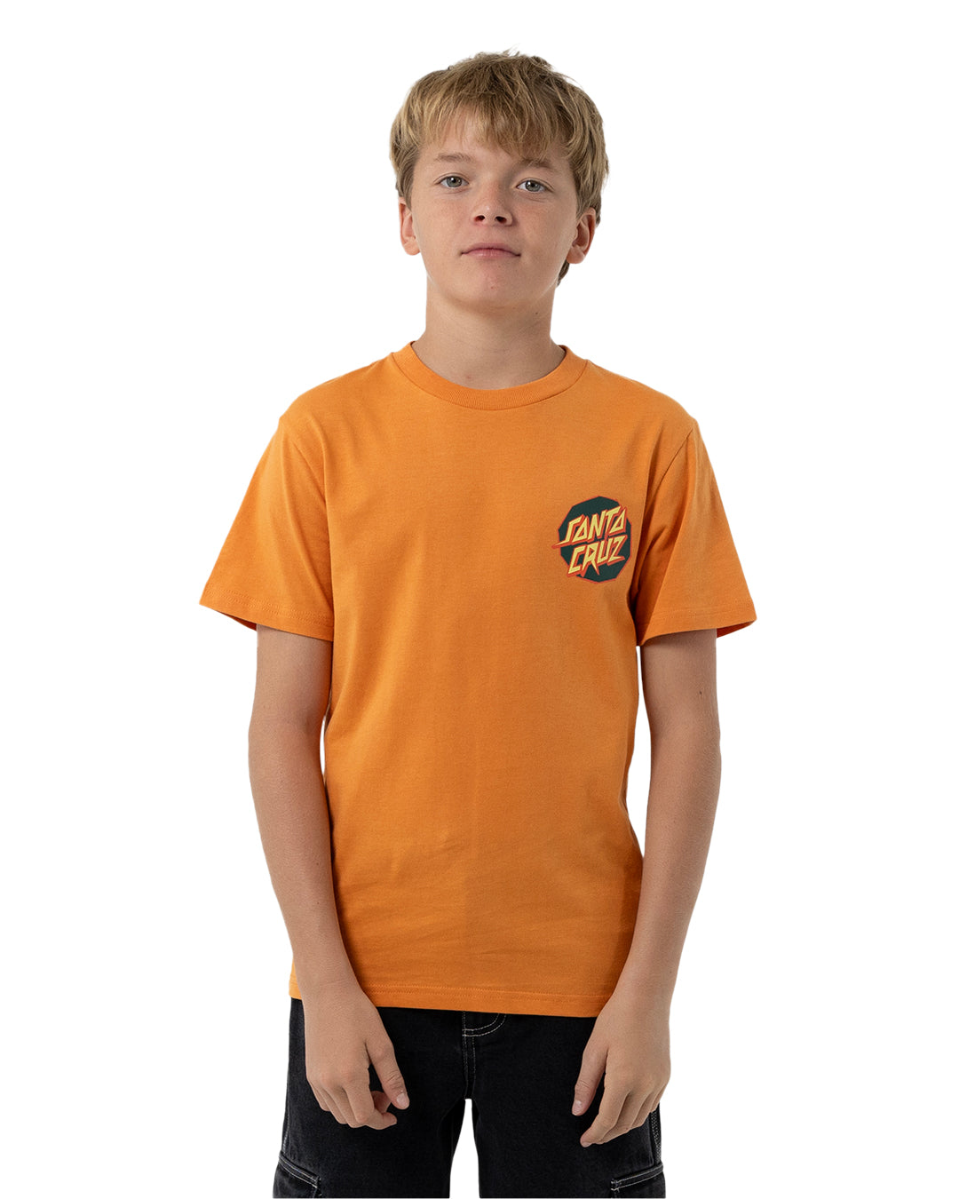 Santa Cruz Meek Scratched Slasher Boys T-Shirt in ginger colourway from front