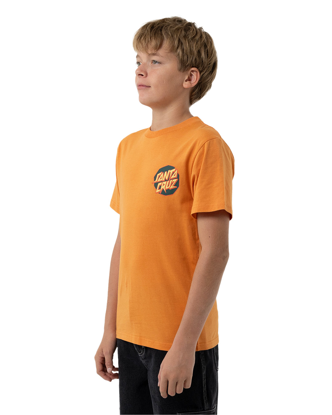 Santa Cruz Meek Scratched Slasher Boys T-Shirt in ginger colourway from side