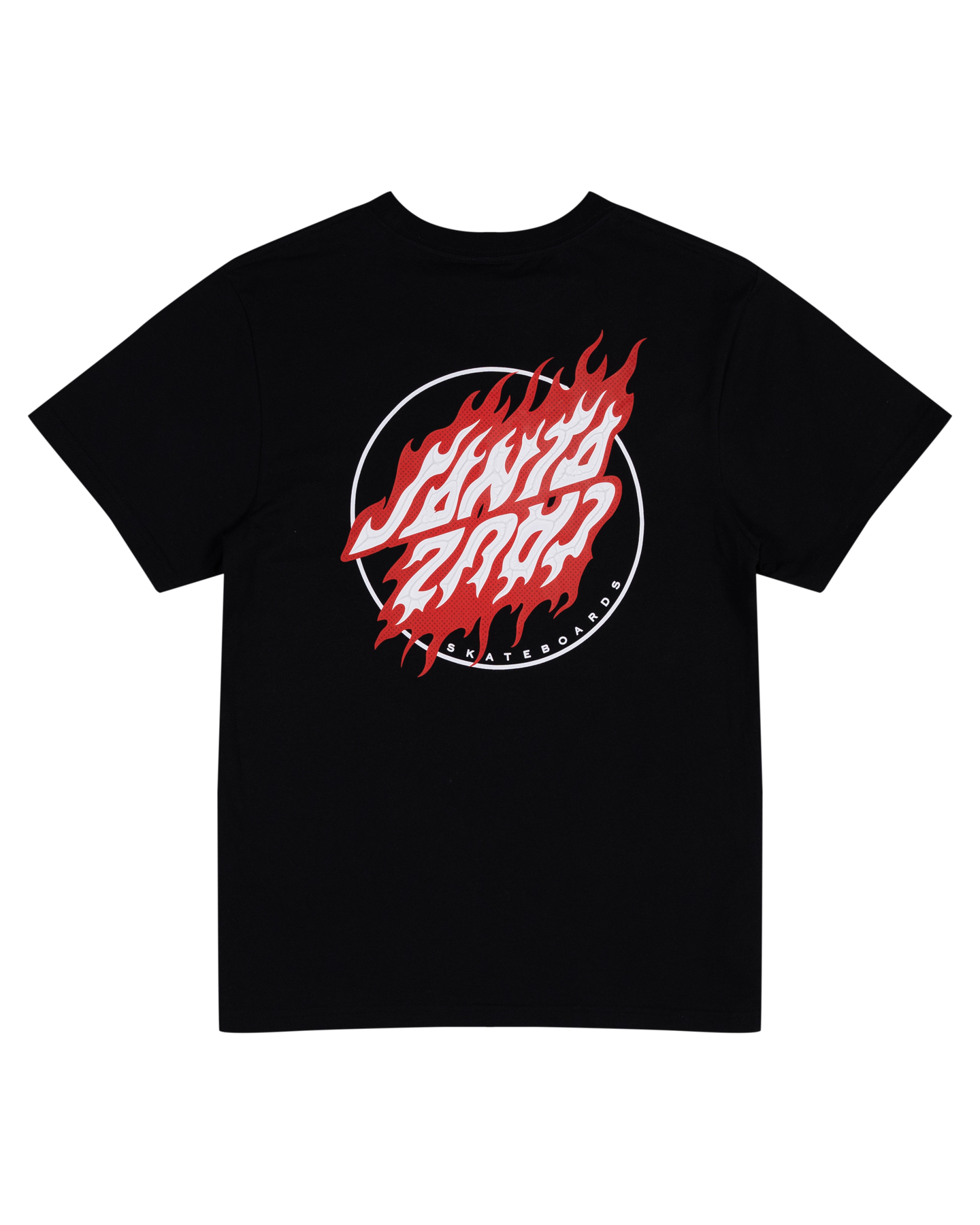 Santa Cruz Youth Flamed Dot Upside Down Youth T-Shirt in black from rear showing red and white print