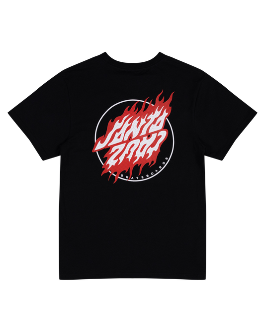 Santa Cruz Youth Flamed Dot Upside Down Youth T-Shirt in black from rear showing red and white print