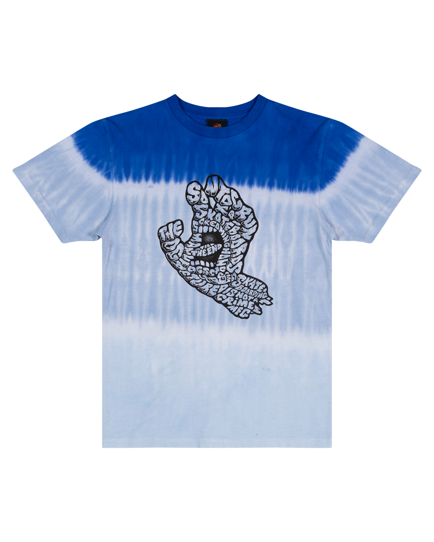 Santa Cruz Youth Letter Hand Mono Front Tee in tie dye blue with printed front