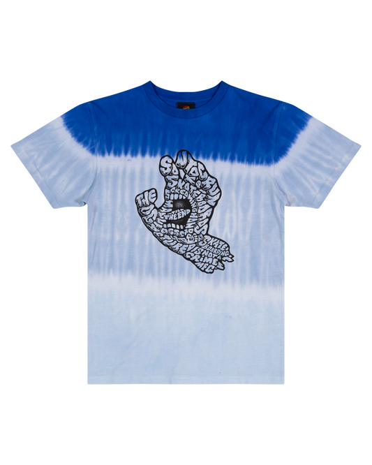 Santa Cruz Youth Letter Hand Mono Front Tee in tie dye blue with printed front