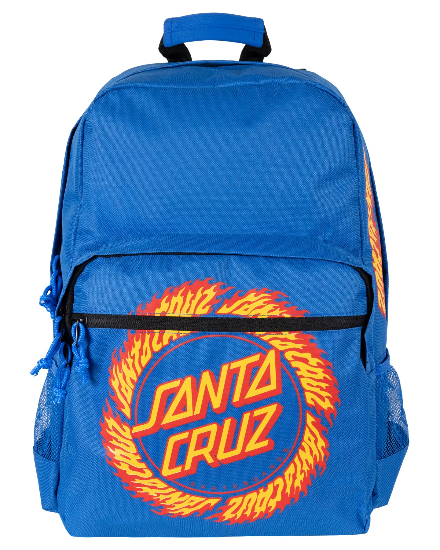 Blue backpack with Santa Cruz logo on a white background