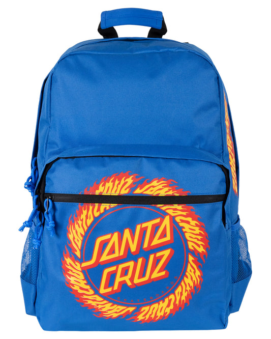 Blue backpack with Santa Cruz logo on a white background