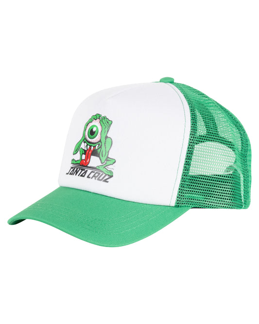 Green and white cap with a cartoon character and 'Santa Cruz' branding on a white background