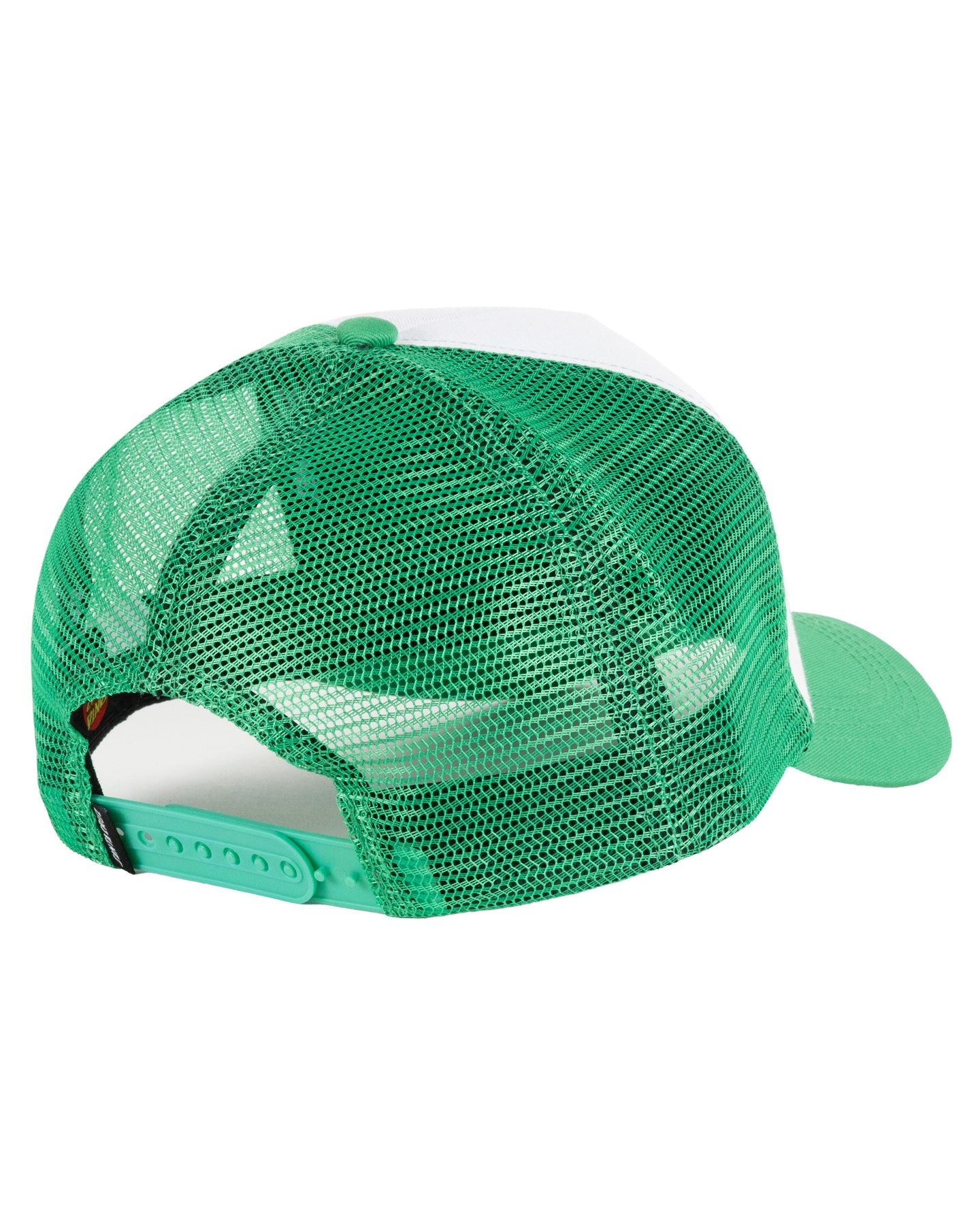 Green mesh cap with white accents on a white background