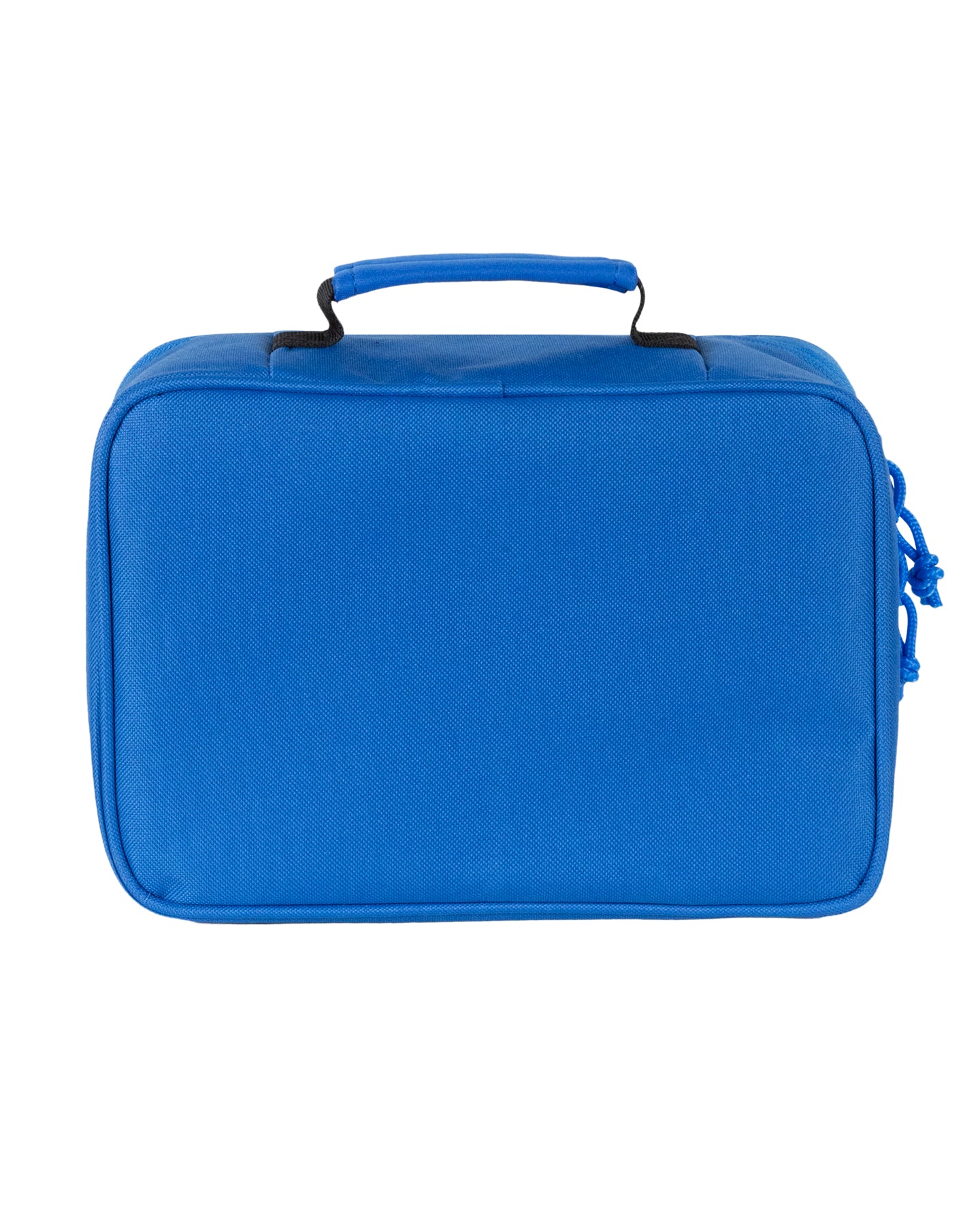 Blue lunchbox with a handle on a white background