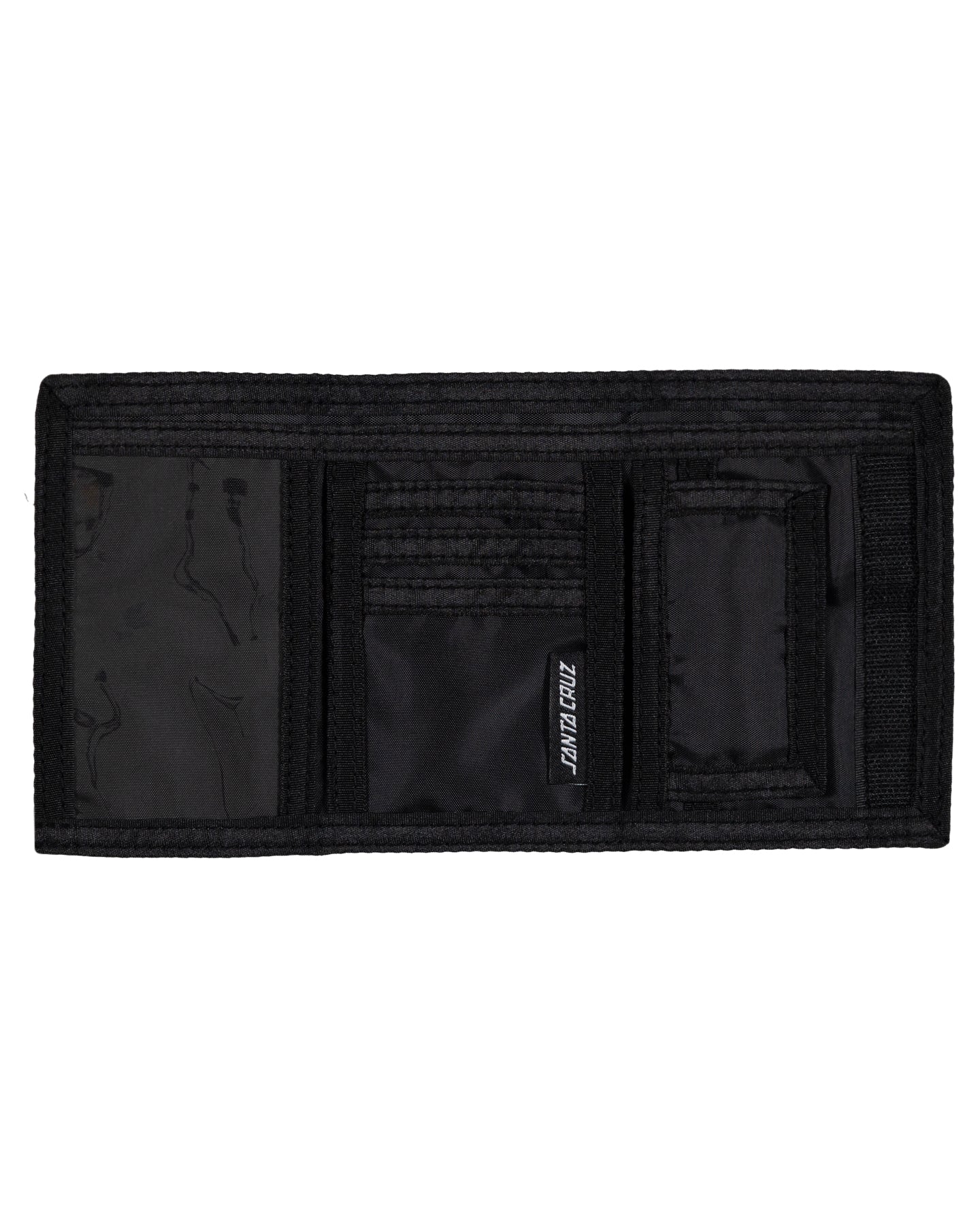 Black wallet with a brand logo on a white background