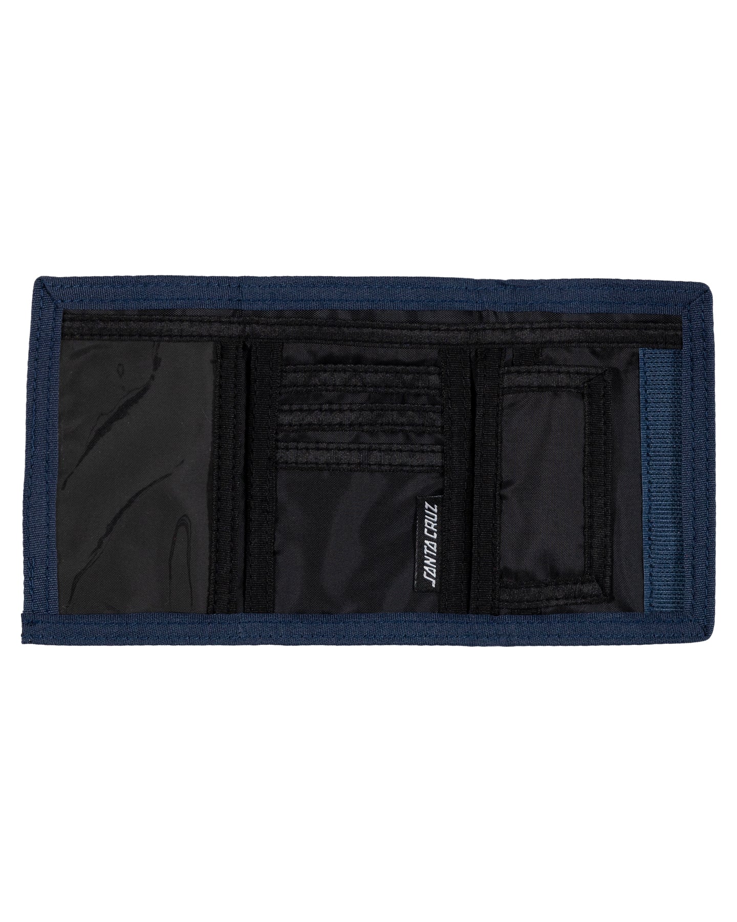 Black wallet with visible brand logo on a white background